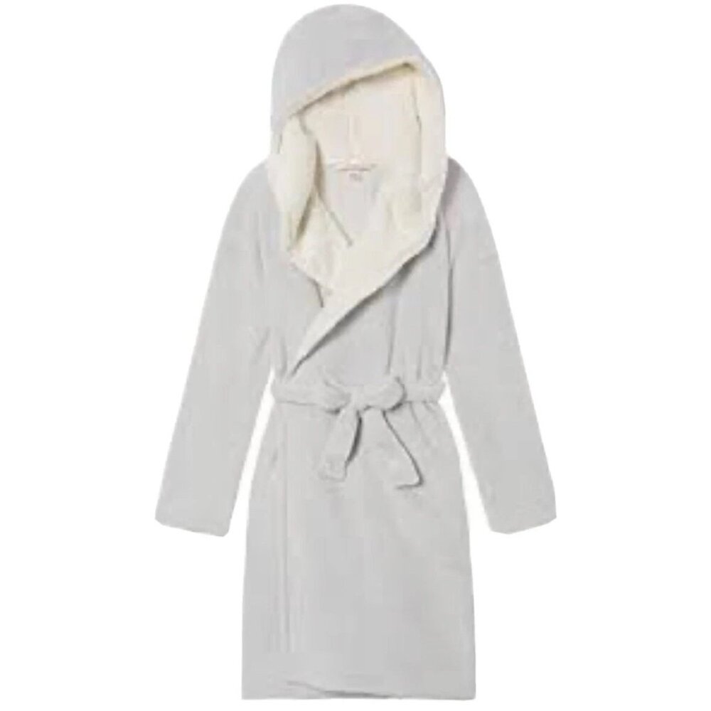 NEW! Victoria’s Secret Plush Cozy Sherpa Lined Hoodie Short Robe Gray Size XS/S
